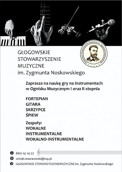 Ognisko Muzyczne I i II st w Głogowie, prowadzi edukację muzyczną dzieci, młodzieży i dorosłych / GITARA SKRZYPCE FORTEPIAN /